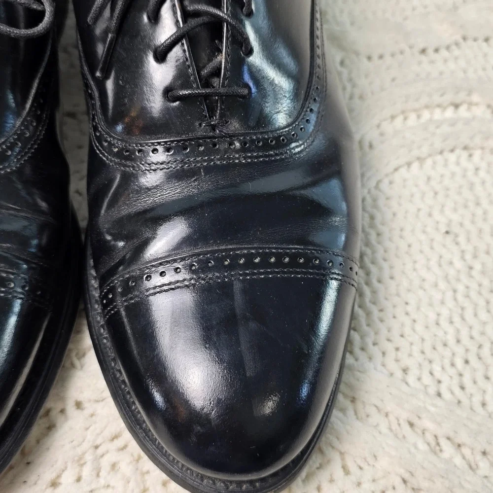 VTG Hanover‎ Shell Cordovan Dress Shoes Mens 9.5 E/C Black Wingtip USA